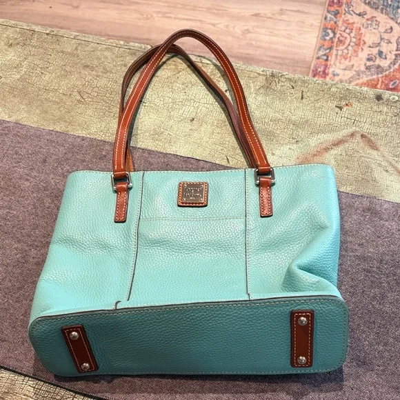 Dooney & Bourke Turquoise Pebble Leather Tote Bag - Picture 2 of 6